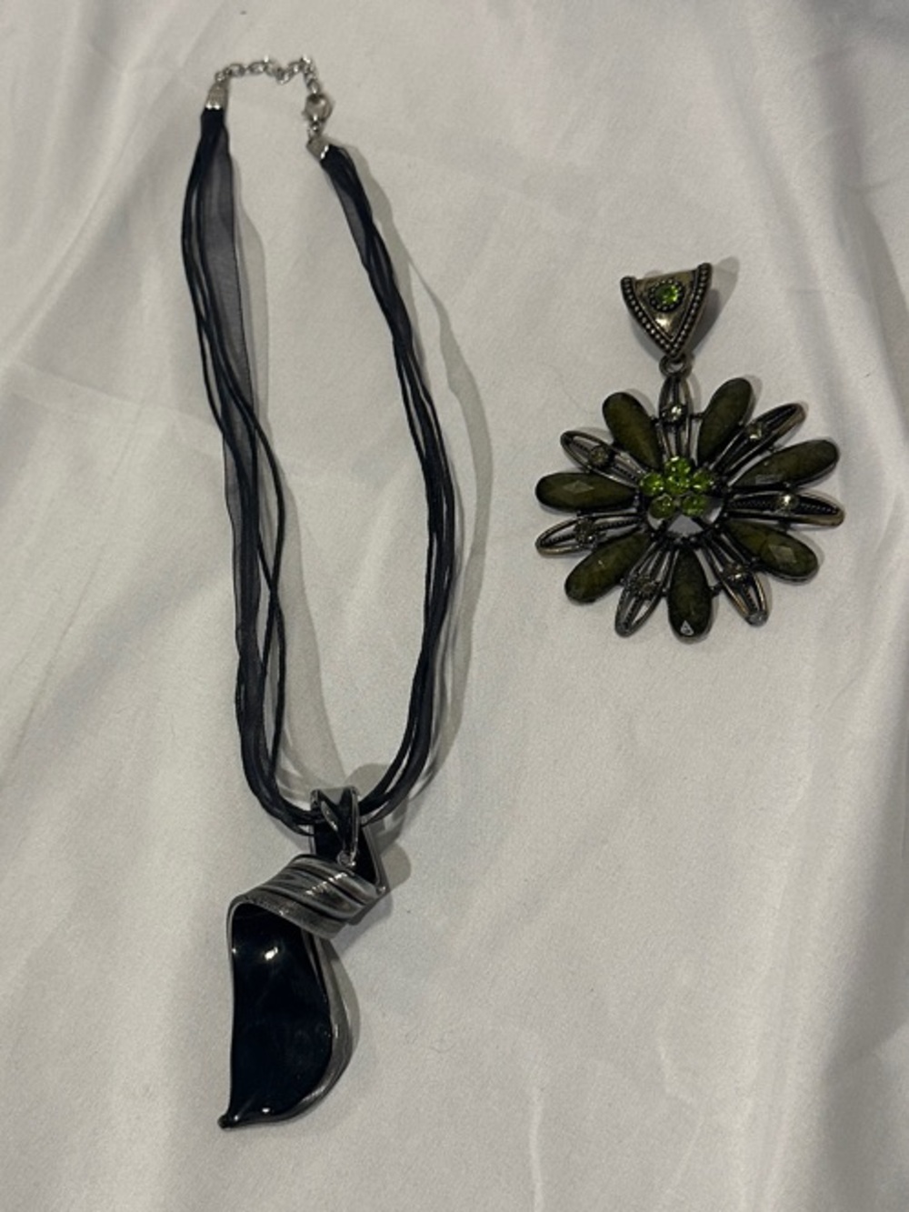 Black Glass Pendant Necklace with Multi-Strand Cord